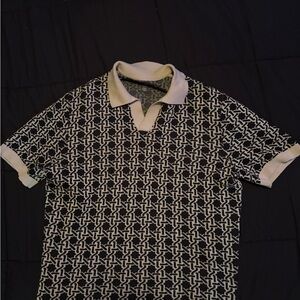 H&M Black and White Geometric Polo Shirt